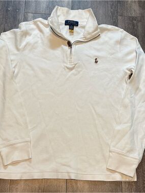 Polo Ralph Lauren Sweatshirt Boys L 14/16 White 1/4 Zip Mock Neck Pullover Pony